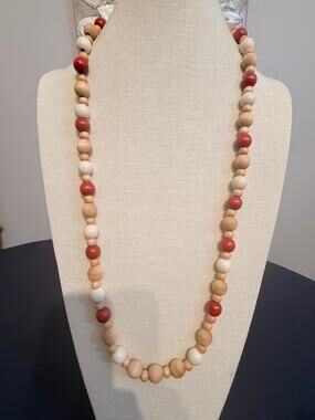 Vintage 32” Painted Wood Bead Long Necklace